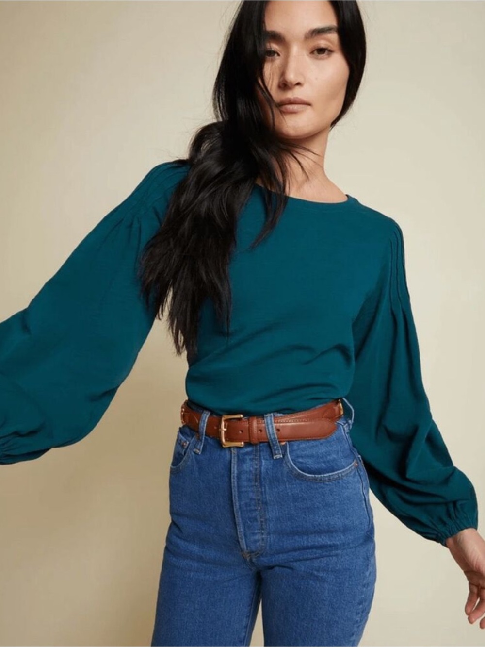 Nation LTD Sabine Balloon Sleeve Top Deep Teal Size Medium NWT New
